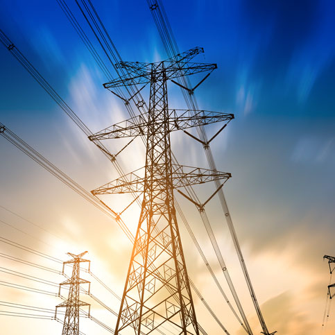 high voltage post.High-voltage tower sky background.